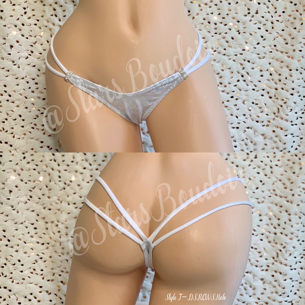 New Dance Wear White/Silver🤍🥈 Holographic Double Strap Y-Back Thong Bottom